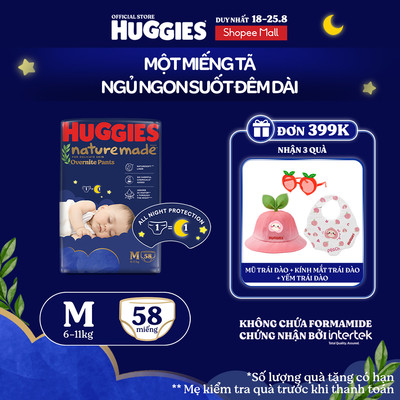 Tã quần Huggies Naturemade ban đêm M58/L44/XL38/XXL26