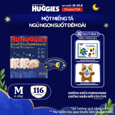 Combo 2 Tã quần Huggies Nature Made ban đêm M58/L44/XL38/XXL26