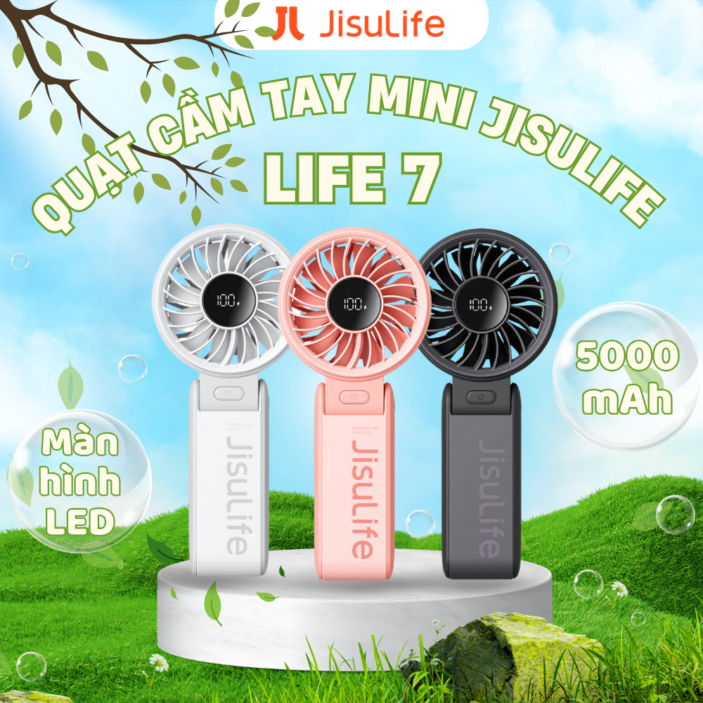 Quạt cầm tay Jisulife Life 7 ABS 5 cấp độ gió 3600mAh/5000mAh - Bảo hành 12 tháng