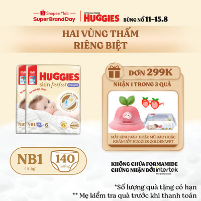 Combo 2 Miếng lót sơ sinh Huggies Skin Perfect NB1 64+4 miếng với 2 vùng thấm giảm kích ứng da