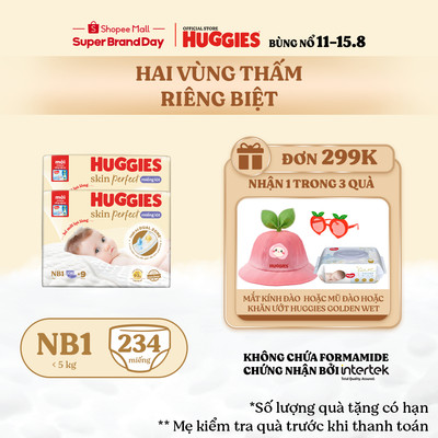 Combo 2 Miếng lót sơ sinh Huggies Skin Perfect NB1 108+9 miếng với 2 vùng thấm giảm kích ứng da
