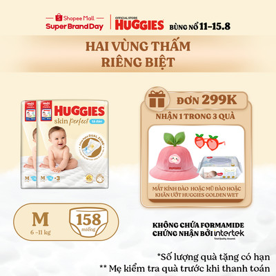 Combo 2 Tã/bỉm dán sơ sinh Huggies Skin Perfect M 76+3 miếng với 2 vùng thấm giảm kích ứng da
