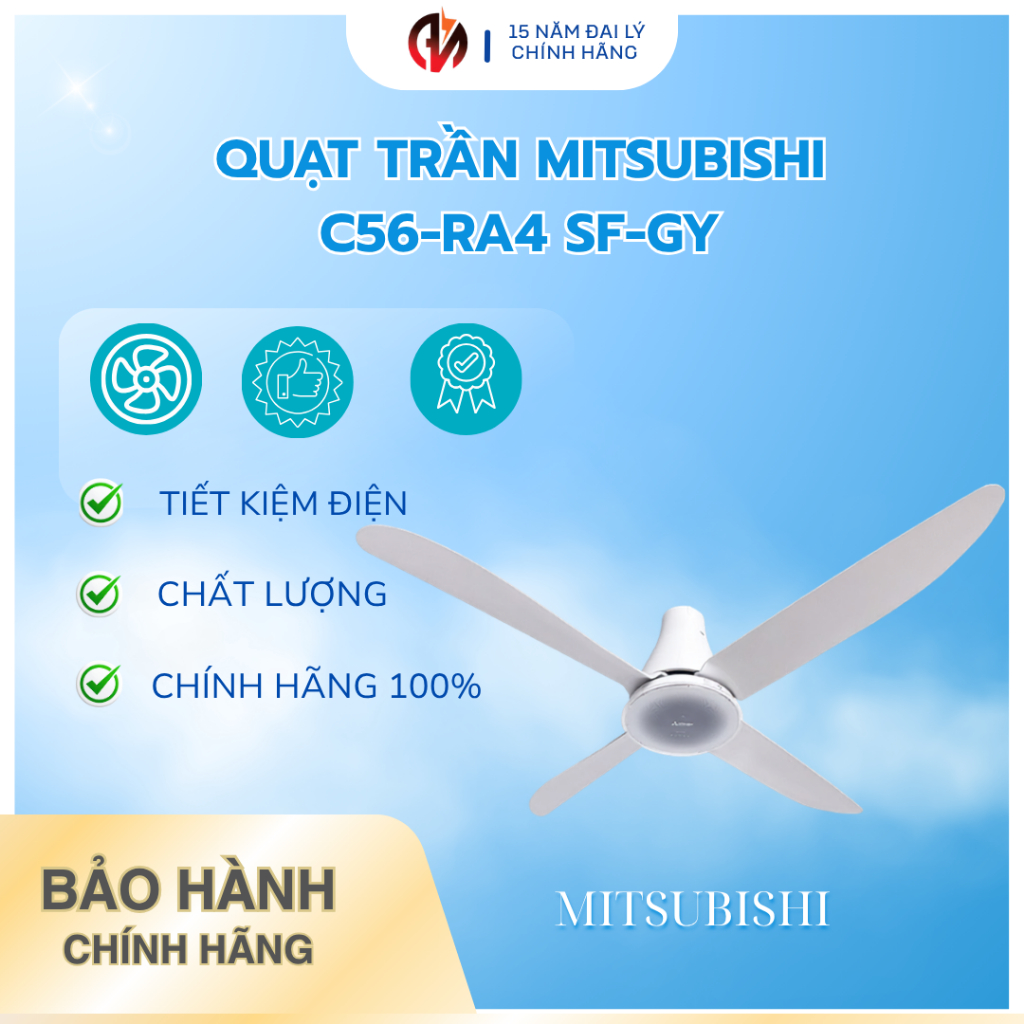 Quạt Trần Mitsubishi 4 cánh C56-RA4 SF-GY Trắng có Remote