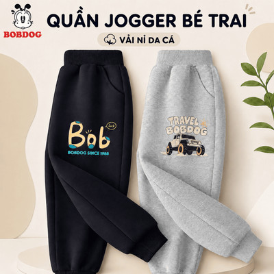 Quần dài thu đông bé trai BOBDOG chất nỉ da cá mền mịn dáng thể thao in hình ô tô cute cho bé