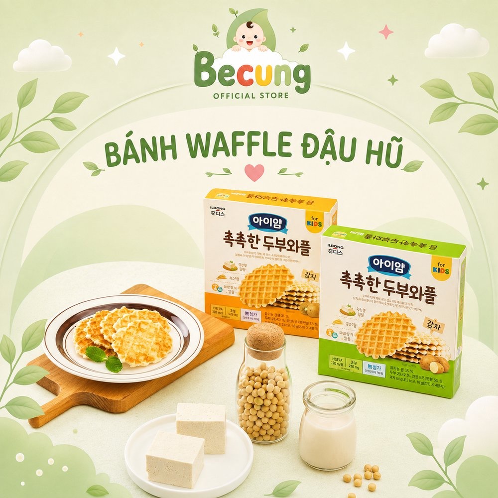 Bánh đậu hũ non Waffle ăn dặm Ildong Hàn Quốc dành cho bé từ 12m hộp 64g