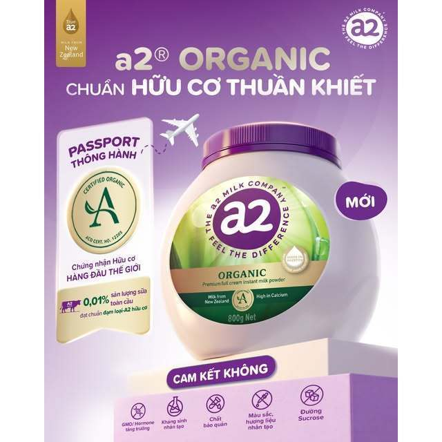 Sữa bột A2 nguyên kem hữu cơ cao cấp A2 Organic Premium Full Cream 800gr