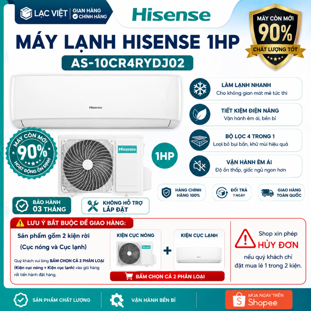 Máy lạnh HISENSE 1HP – AS-10CR4RYDJ02 Làm lạnh nhanh, bộ lọc sạch không khí 4 in 1
