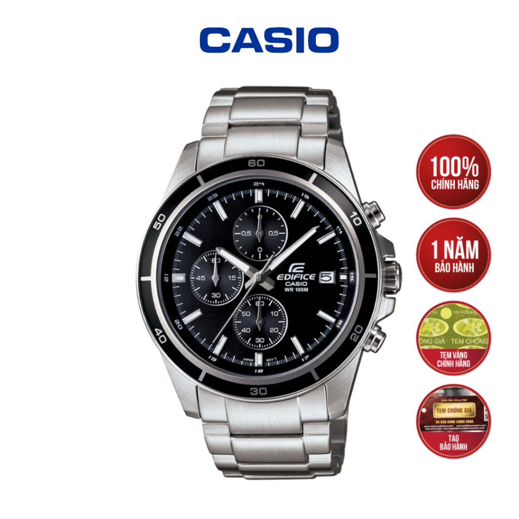 Đồng Hồ Nam Casio Edifice EFR-526D-1AVUDF Chronograph - Mặt Đen 6 Kim Thể Thao, Dây Thép Không Gỉ, C