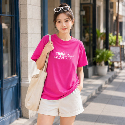 Áo phông nữ dáng rộng NA03 chữ Thanh Xuân của chúng ta  chất liệu thun cotton co giãn 4 chiều từ 40-82kg Loza RT3720