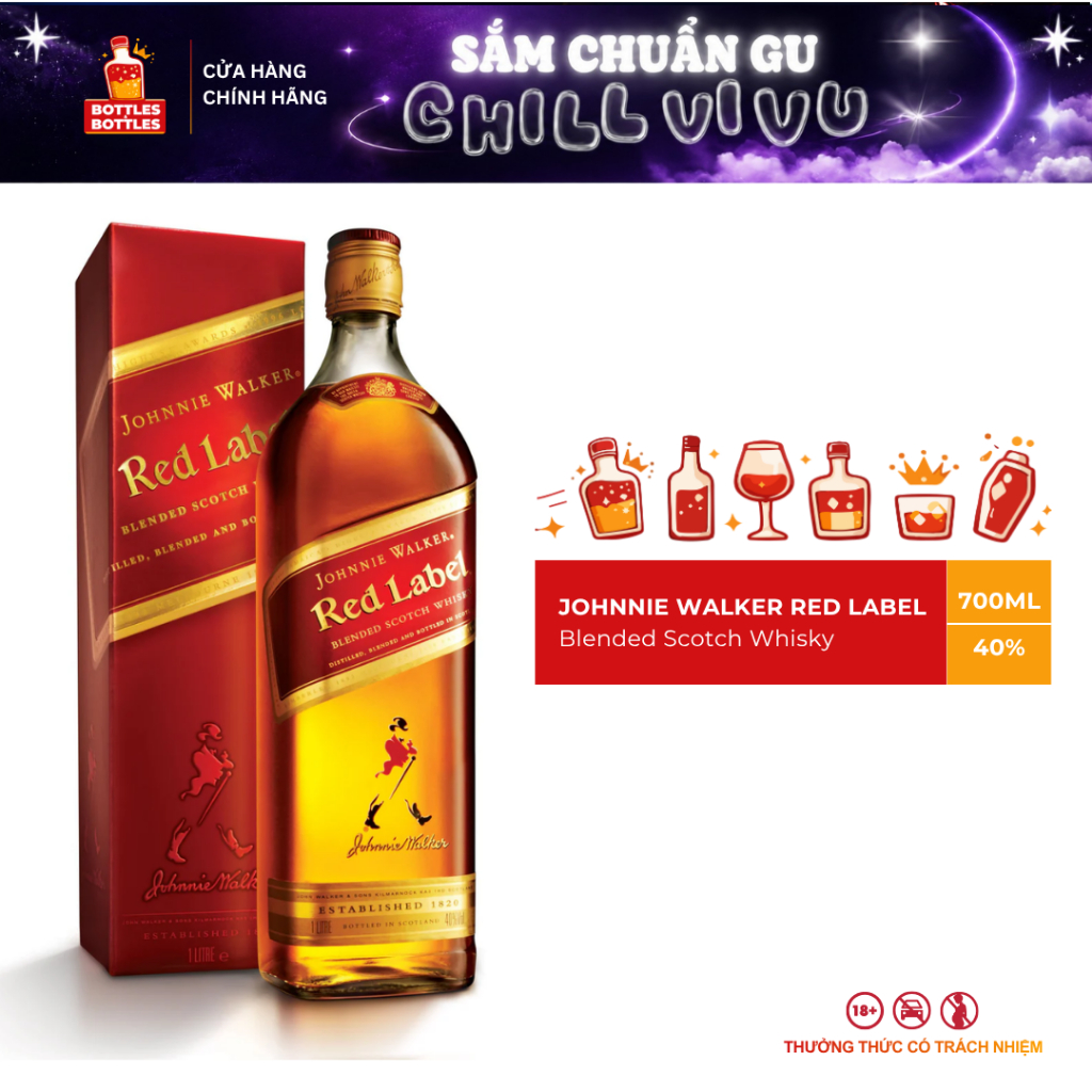 [CHÍNH HÃNG] Rượu Whisky Johnnie Walker Red Label - 750ML - 40%