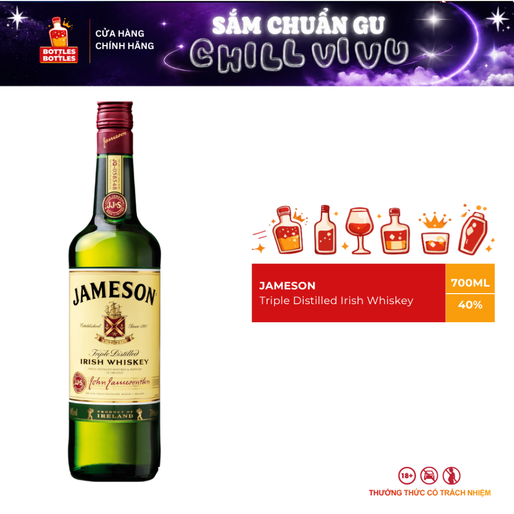 [CHÍNH HÃNG] Rượu Irish Whiskey Jameson - 700ML - 40%