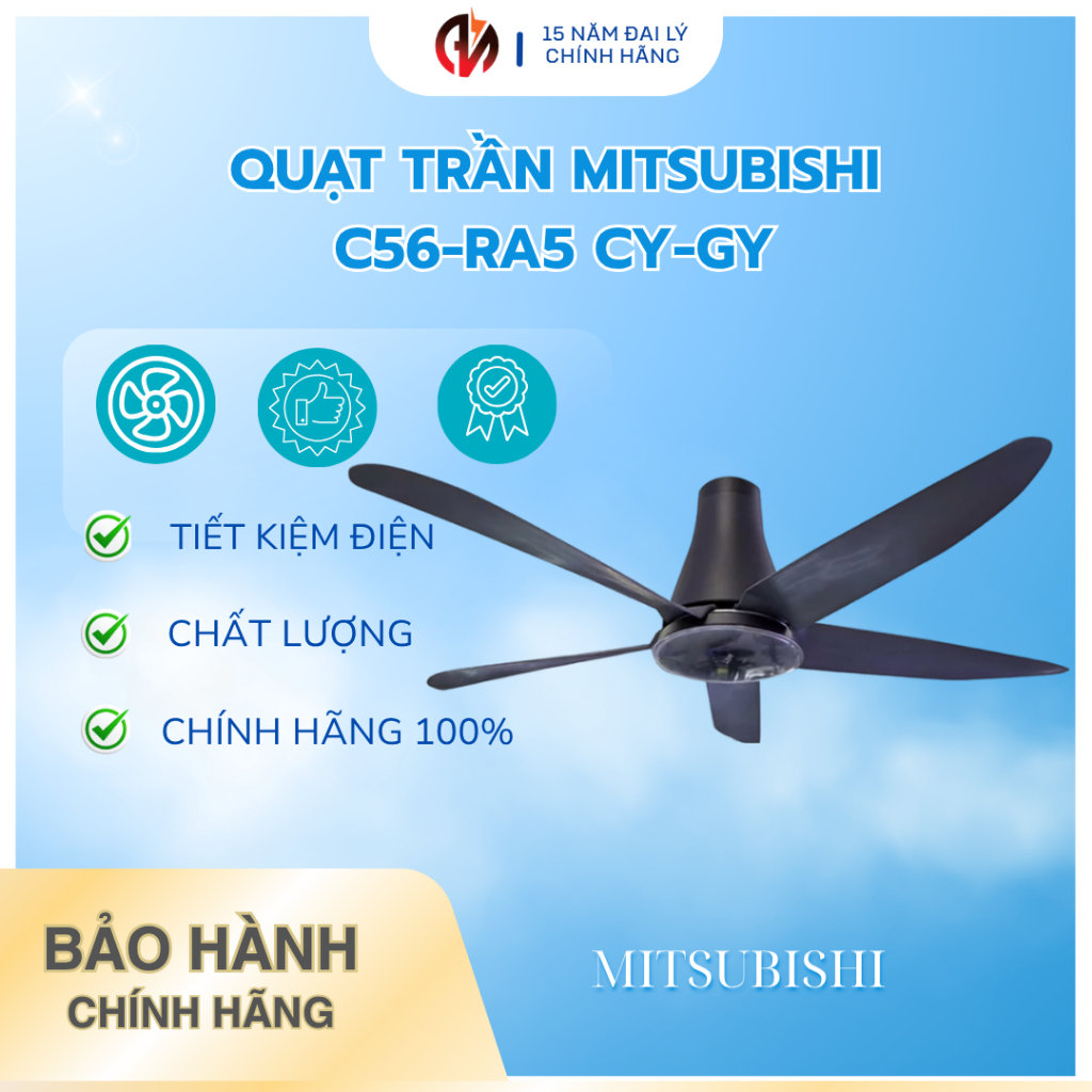 Quạt trần Mitsubishi 5 cánh C56-RA5 có Remote màu Xám Đậm
