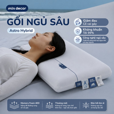 Gối Ngủ ASTRO HYBRID Mịn Decor, Gối Cao Su Non Người Lớn Công Thái Học Chống Đau Cổ Vai Gáy