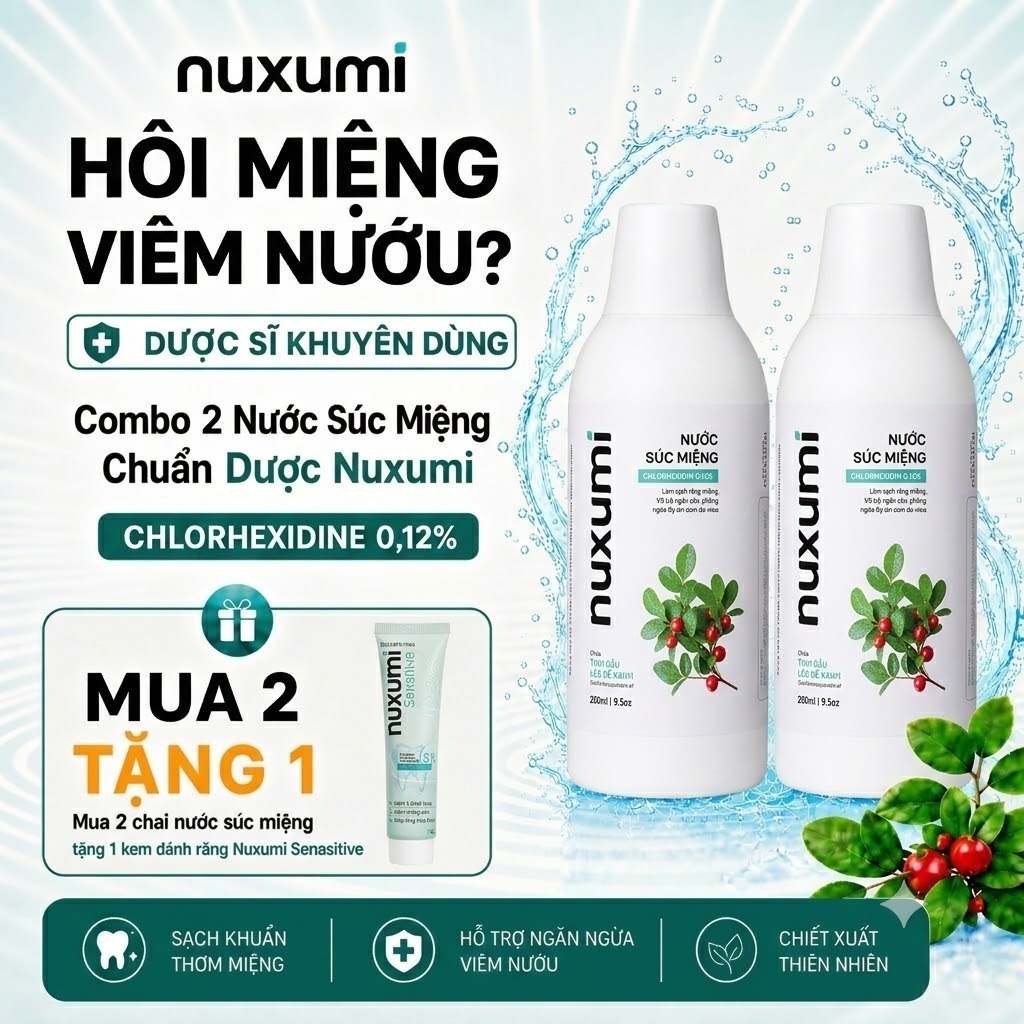 Combo 2 Nước Súc Miệng Nuxumi, Giảm Hôi Miệng, Viêm Nướu, Hơi Thở Thơm Mát, Chai 280ml