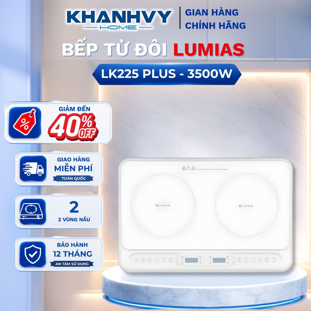 Bếp từ đôi Lumias LK225 Plus - Công Suất 3500W - 10 Mức Nhiệt - Cảm Ứng LED - Kính Ceramic Cao Cấp |