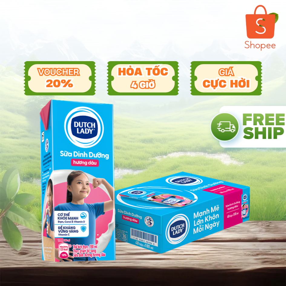 Sữa Tươi Dutch Lady Hương Dâu 180ml | Thùng 48 Hộp