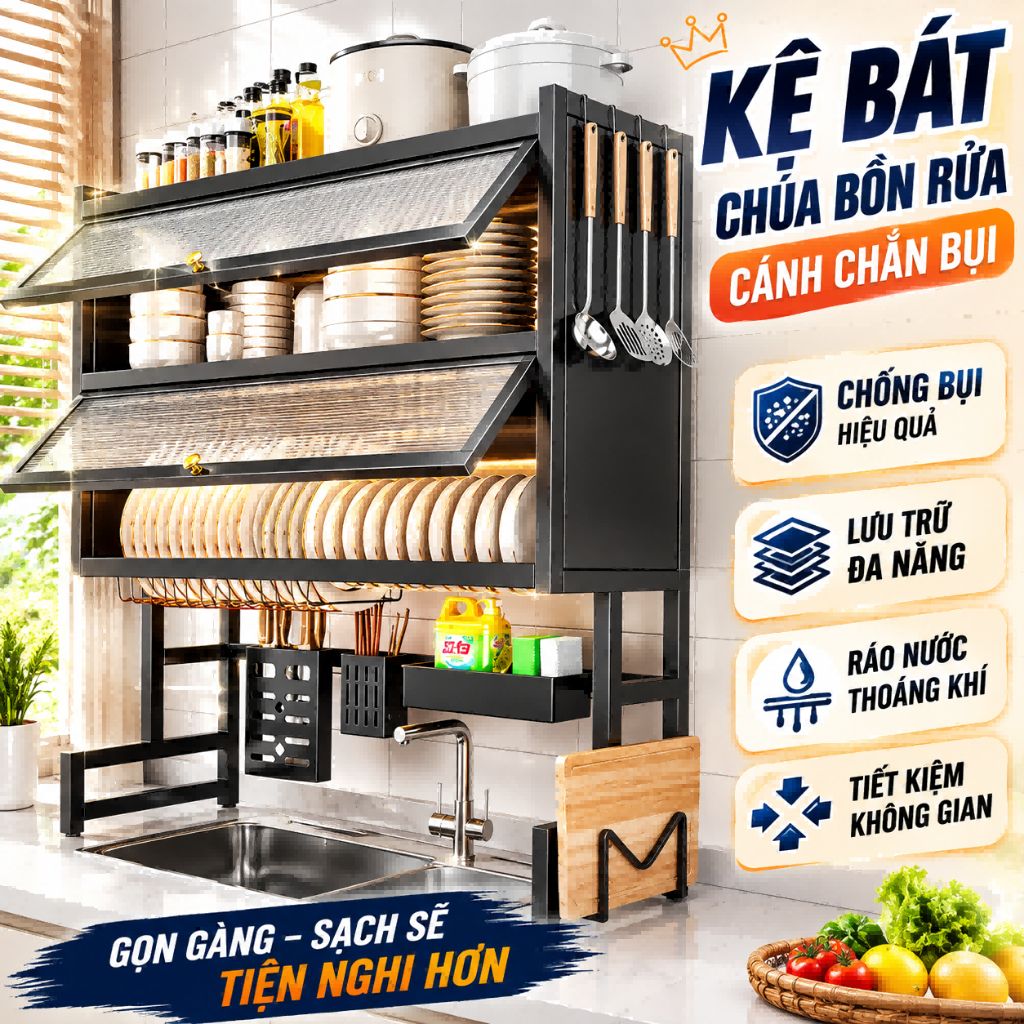 STA Kệ Để Chén Đĩa inox 304 Kệ chén có nắp đậy Kệ để bát đĩa 💖 Giá suất xưởng 💖