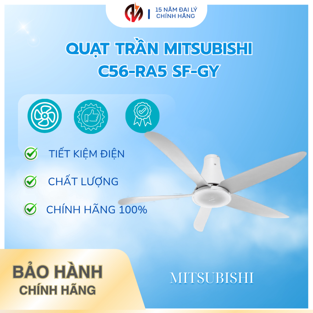 Quạt trần Mitsubishi C56-RA5 màu Trắng 5 cánh có Remote