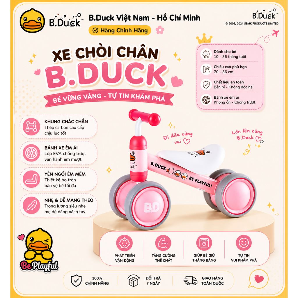 XE CHÒI CHÂN B.DUCK 4 BÁNH CHO BÉ 8–18 THÁNG