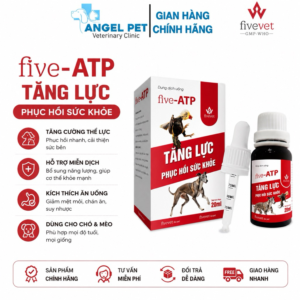 Dung Dịch Tăng Lực Cho Gà Đá, Chó Mèo hục Hồi Thể Trạng Nhanh Five-ATP Oral - lọ 20ml
