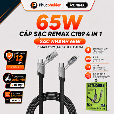 Cáp sạc 4 in 1 65w Remax C189 dây sạc đa năng dành cho điện thoại lPhone Android - Phúc Phụ Kiện