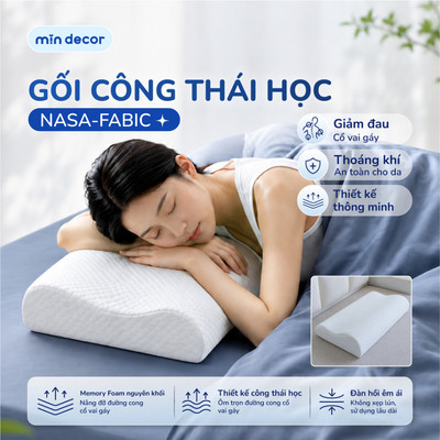 Gối Cao Su Non 2 Chiều Cao NASA-FABIC Mịn Decor, Gối Memory Foam Đàn Hồi Nâng Đỡ Cổ Vai Gáy