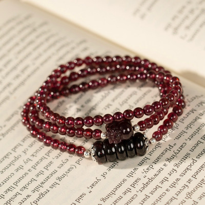 Vòng Tay Garnet Dây Quấn 3 Vòng Mix Charm Ngũ Điếu Và Tỳ Hưu Tinh Tế - Ngọc Trai Trường Thịnh