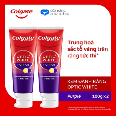 [HB Gift] Bộ 2 Kem Đánh Răng Colgate trắng răng Optic White Purple 100g