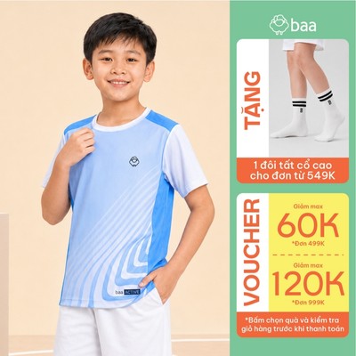 [Đơn 549k nhận 1 đôi vớ] Áo thun thể thao pickleball cho bé siêu nhẹ, mát, thấm hút tốt 5-14 Tuổi Baa Active AT34N