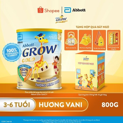 [Tặng Hộp quà bí mật] Sữa bột Abbott Grow Gold 3+ loại 800g (Mẫu ngẫu nhiên)