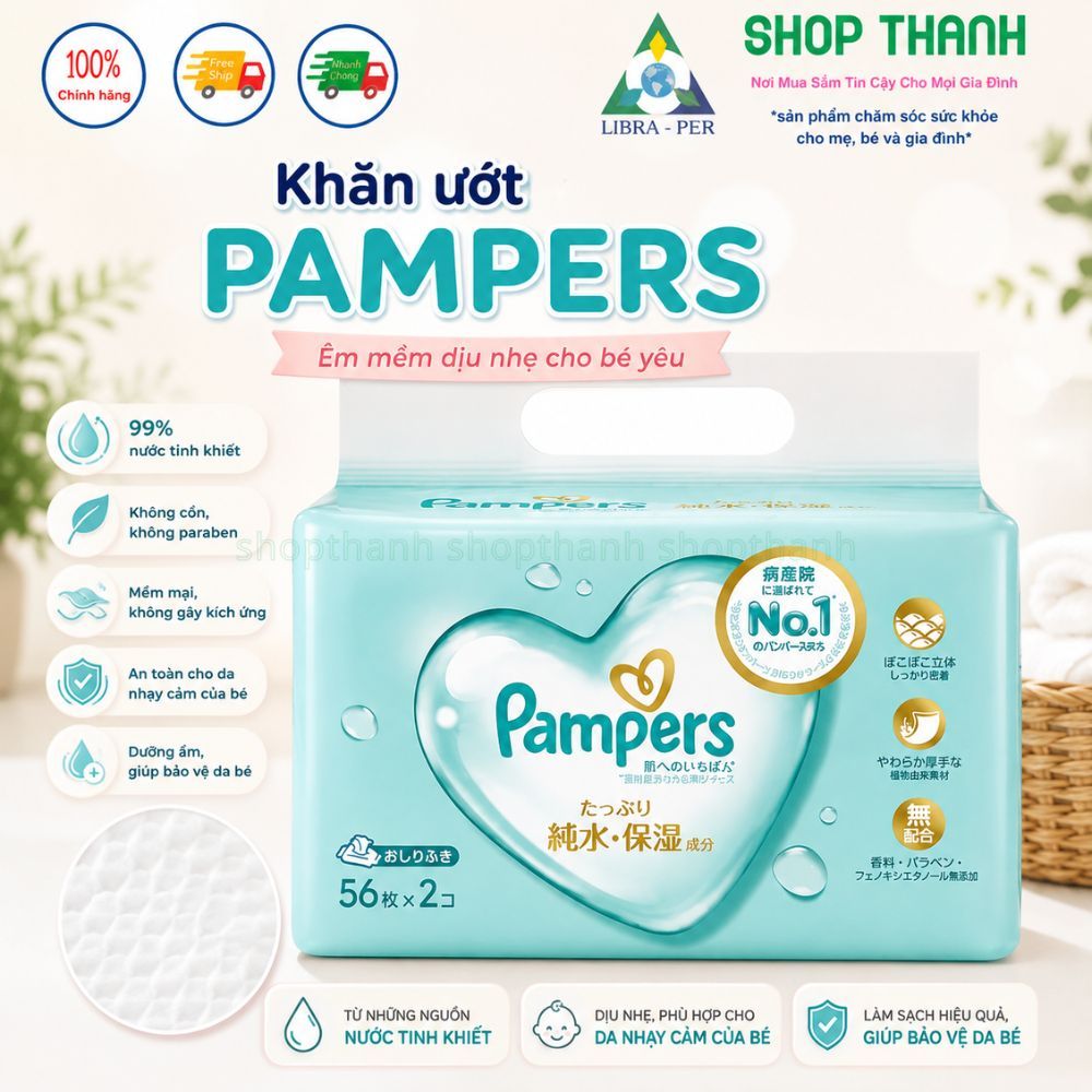 Khăn Giấy Ướt Pampers Chính Hãng Nhật Bản Không Cồn Không Paraben An Toàn Cho Da Nhạy Cảm Bé