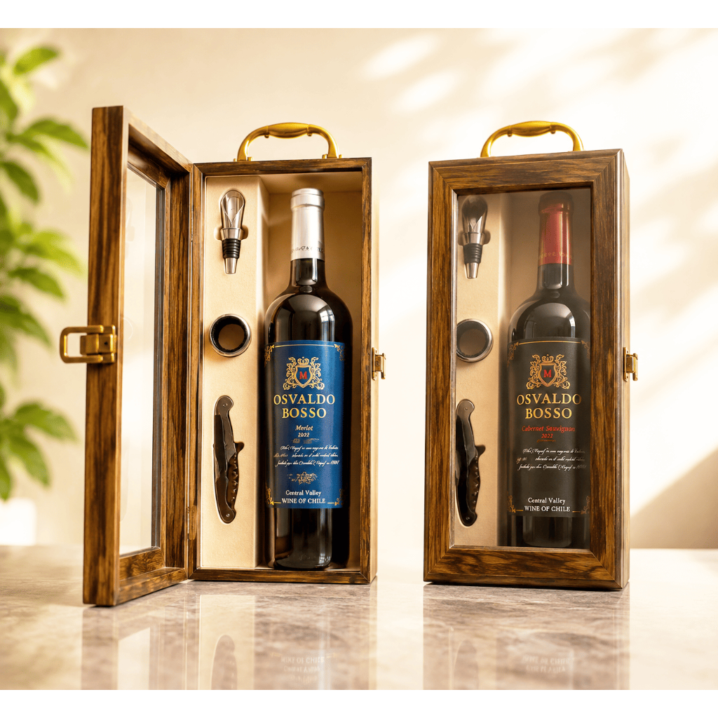 Set quà tặng doanh nghiệp rượu vang Chile Osvaldo - HK mica đơn