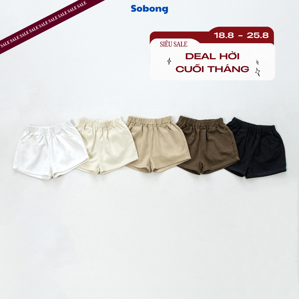 Quần đùi kaki mềm mại phối túi thật phong cách Hàn Quốc cho bé Hokiha vải kaki mềm, thoáng mát size 