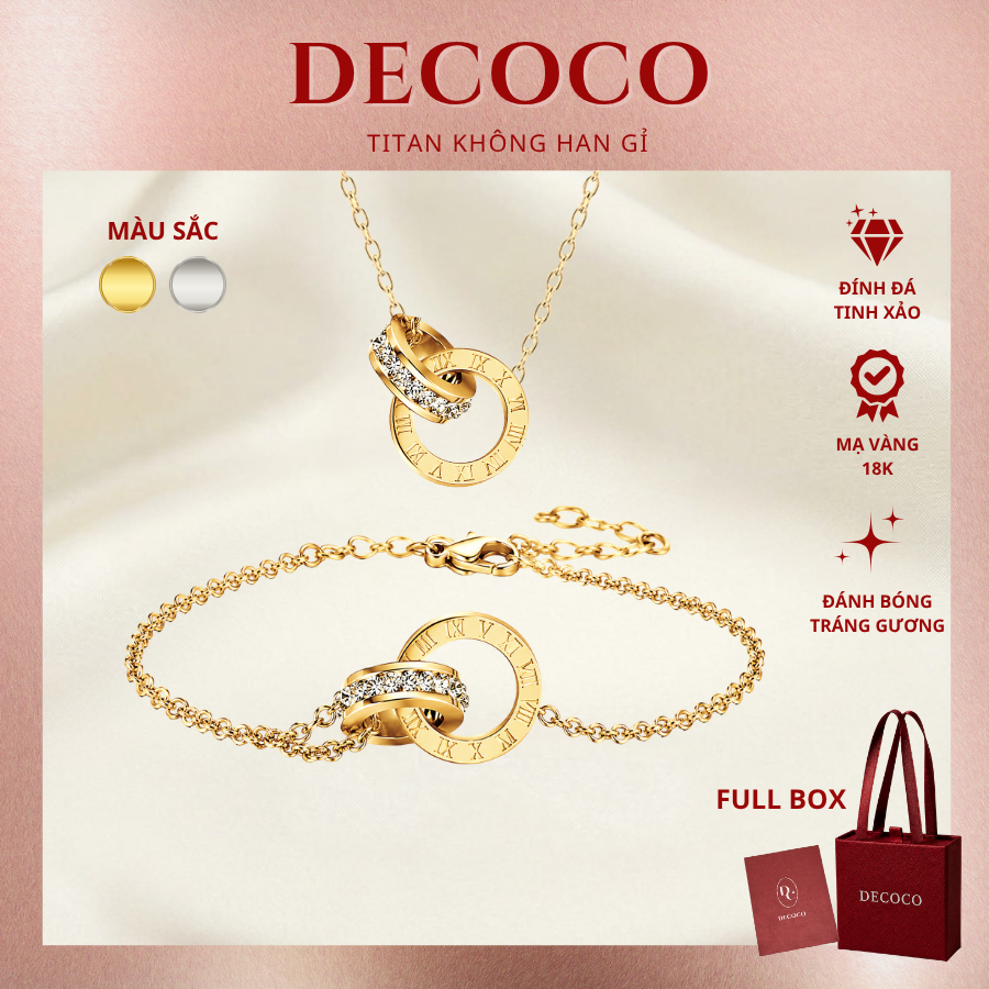 Bộ trang sức vòng cổ và vòng tay Timeless vòng tròn đôi không đen gỉ DECOCO ( Túi + Hộp + Thiệp)