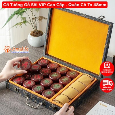 Bộ Cờ Tướng Gỗ Sồi Quân Cờ 4.8cm + Bàn Cờ Tướng Bằng Da + Hộp Đựng Cờ Tướng Làm Quà Tặng VIP Chính Hãng Amalife