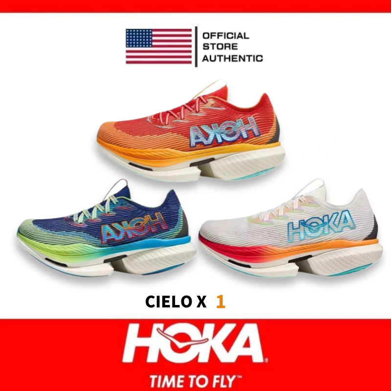 100% Genuine HOKA Cielo X1 Orange Red/Green/White Unisex Running Sneakers