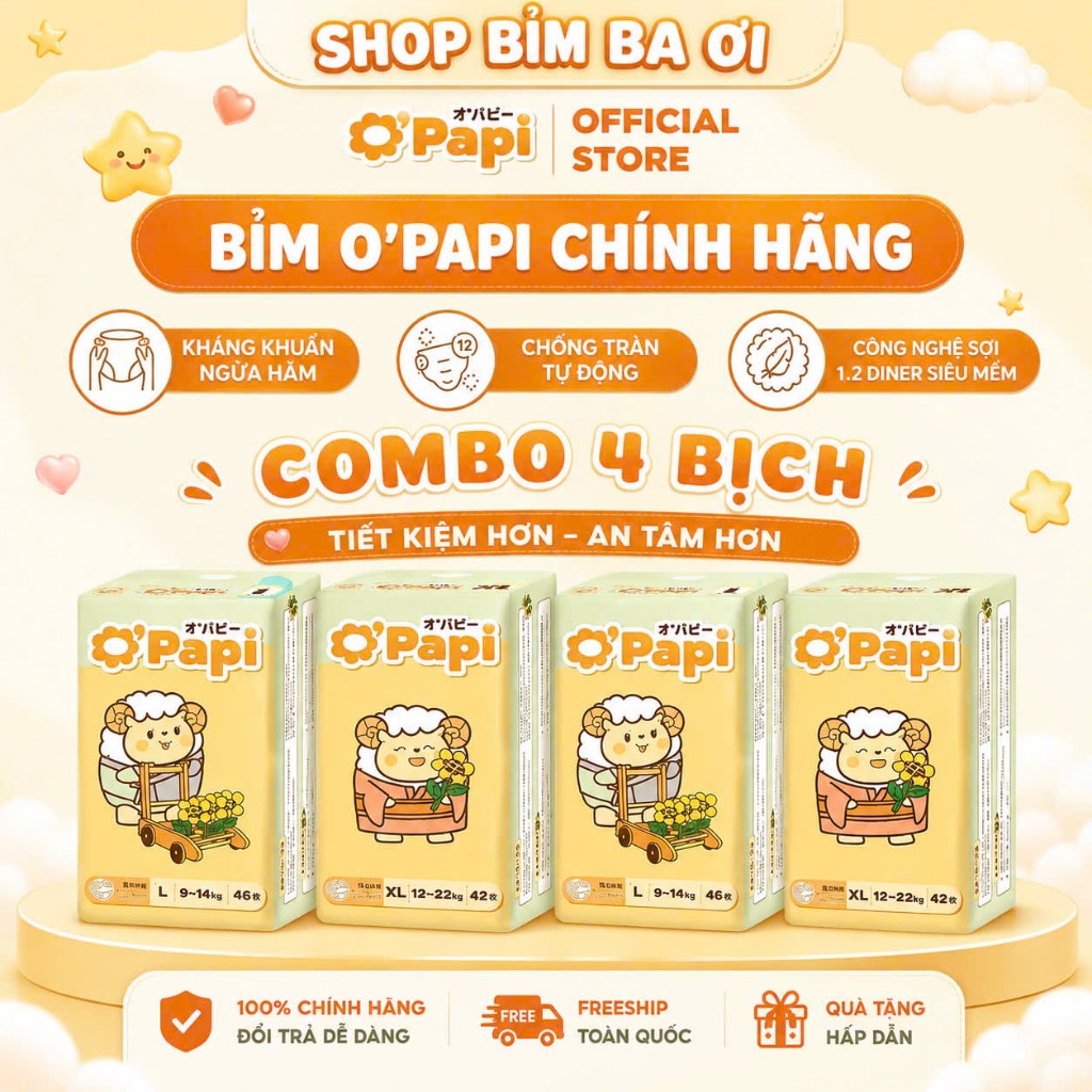 [Combo 4 bịch] Tã Bỉm OPAPI Quần Chính Hãng Nội Địa Nhật M48/L46/XL42/XXL38
