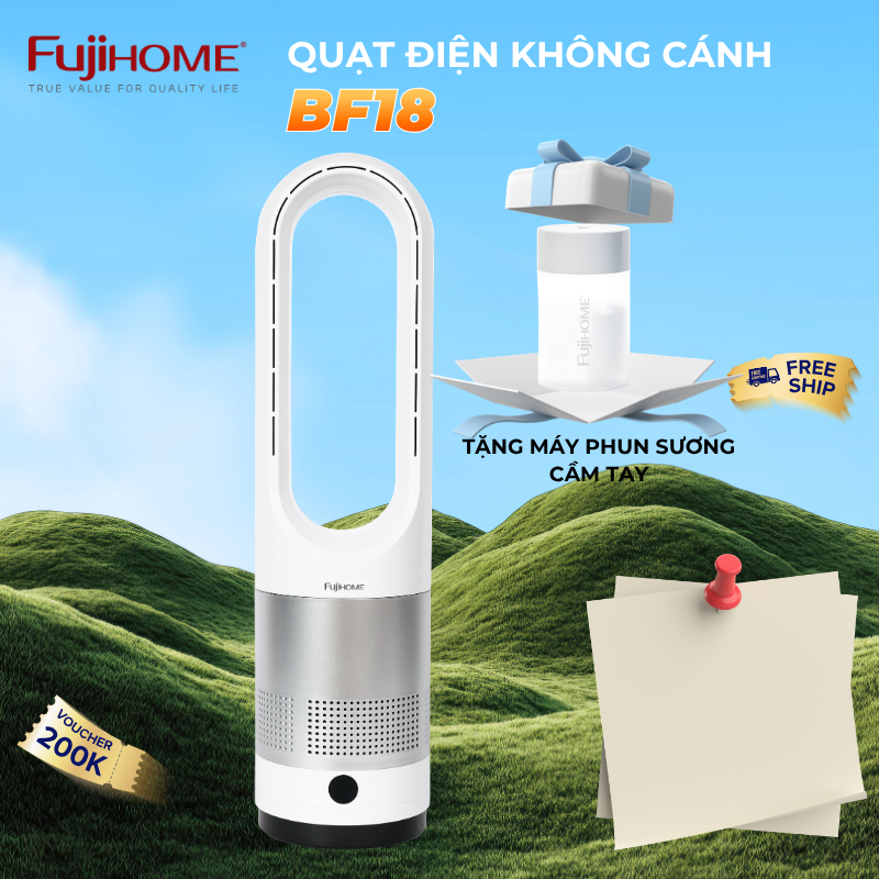 Quạt Điện Không Cánh FUJIHOME BF18 Lọc Không Khí Mini Điều Khiển Từ Xa