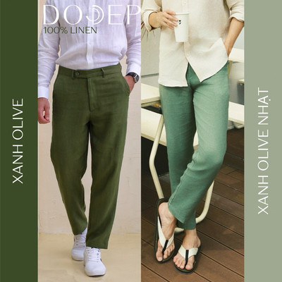 DODEP Quần dài nam linen 100% Slim Fit Không thun