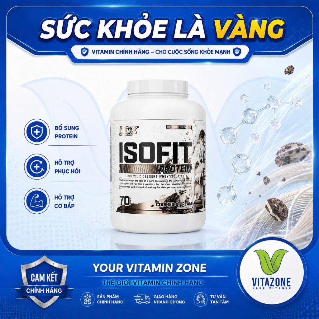 Nutrex Isofit Whey Isolate Protein (5lbs) - Phát Triển Cơ Bắp Tối Đa, Hương Vị Thơm Ngon