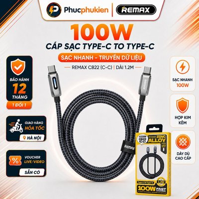 Dây sạc 100w Type C to Type C Remax CB22 sạc 40w dây dù đèn led cho 15,16,17 seris - Phúc Phụ Kiện
