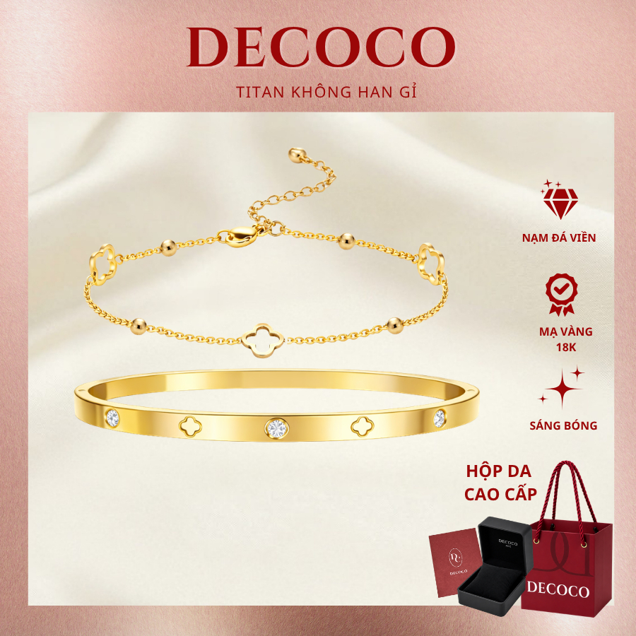 Set vòng tay nữ FORTUNE cỏ 4 lá không đen gỉ DECOCO ( kèm Túi hộp )