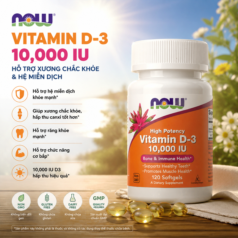 【Nhập khẩu từ Mỹ】Viên uống NOW Vitamin D3 10000 IU 120 viên