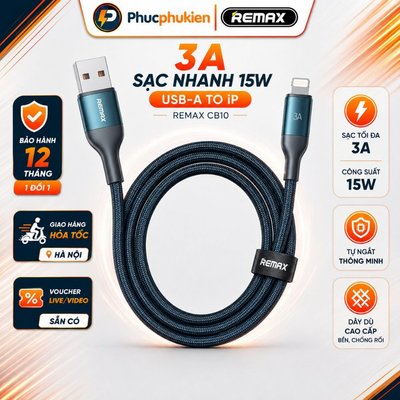 Dây sạc tự ngắt chính hãng Remax CB10 usb to lighning dành cho 14 Pro max trở xuống - Phúc Phụ Kiện