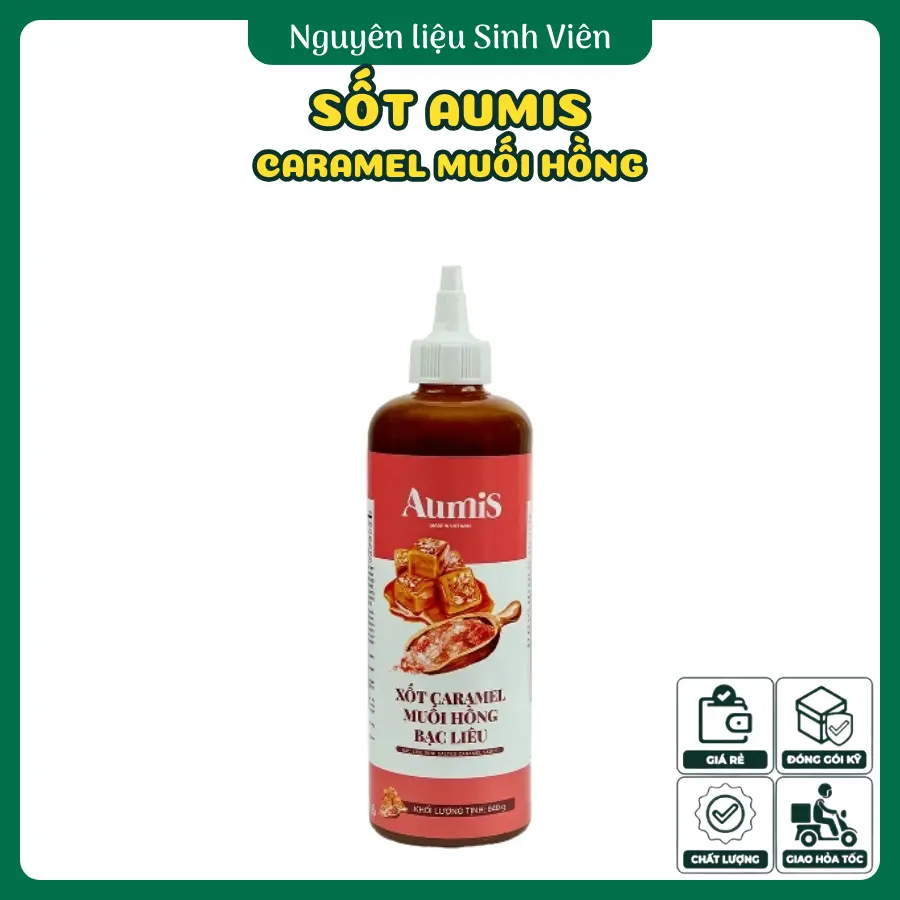 [Chính hãng có VAT] Sốt caramel muối hồng Aumis date mới, sốt pha chế cà phê, trà sữa, trang trí kem