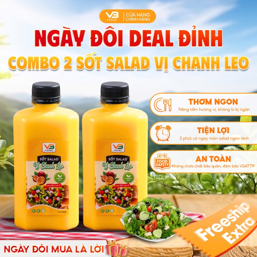 [COMBO 2] Sốt salad chanh leo VB Foods 330ml sốt salad rau hoa quả thơm ngon trọn vị nhà (2)