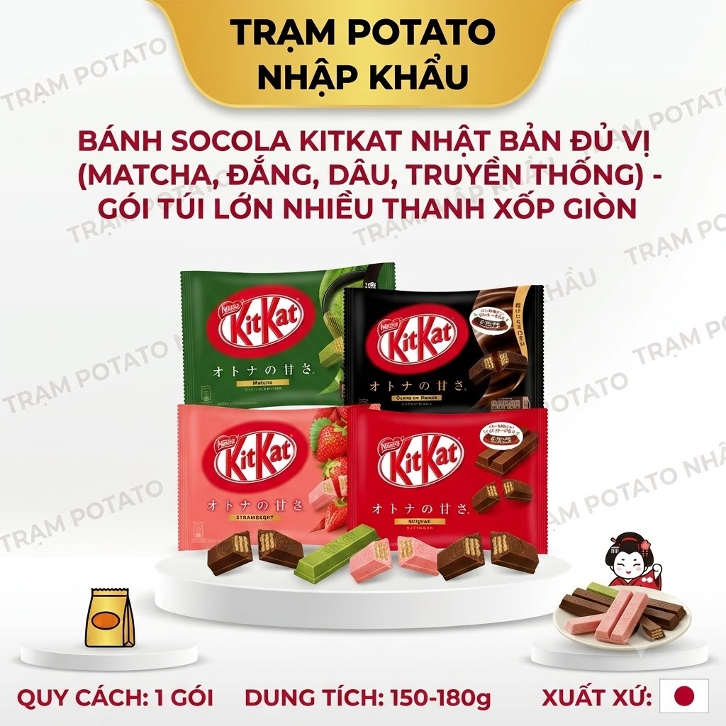Bánh Socola KitKat Nhật Bản Vị Matcha, Socola Đắng, Milo, Truyền Thống - Wafer Nestlé Gói 9-11 Thanh
