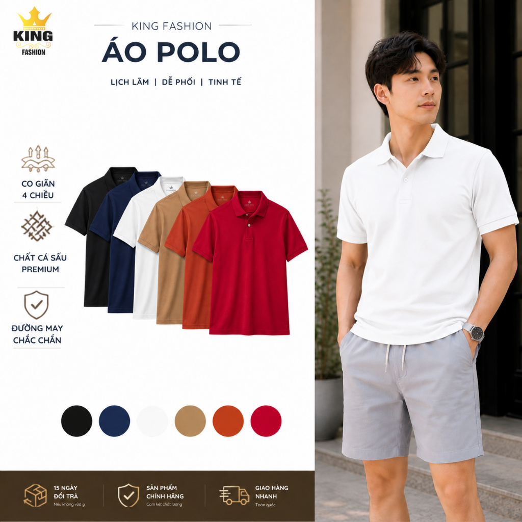 [KOL] Áo Polo Nam King Fashion Cá Sấu Premium - Mền Mịn Thoáng Khí Thoáng Mát - AO-POLO