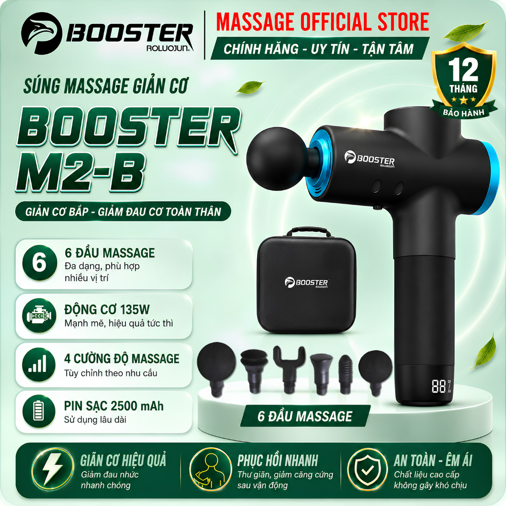 Súng Massage Cầm Tay Booster M2-C – 6 Đầu Massage Chuyên Dụng, Công Suất 120W