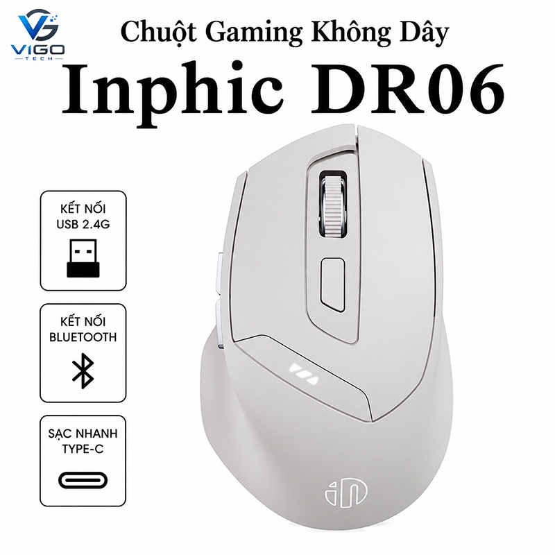 Chuột Không Dây Inphic DR06 3 Chế Độ Kết Nối Công Thái Học Gaming Pin Sạc Inphic Không Tiếng Ồn